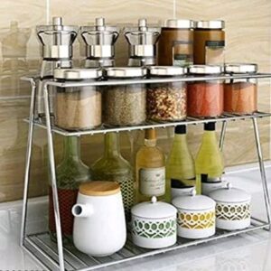 Kariox Stainless Steel Spice 2-Tier Trolley Container Organizer Organiser/Basket for Boxes Utensils Dishes Plates for Home (Multipurpose Kitchen Storage Shelf Shelves Holder Stand Rack)